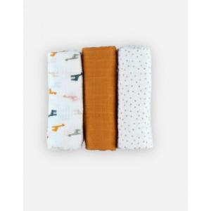 Set de 3 langes 70X70 Girafe Ocre Ecru