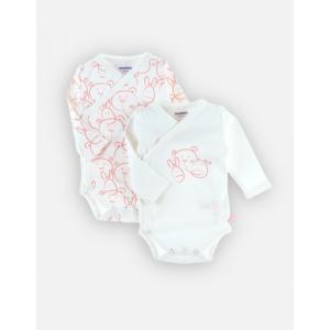 Ensemble de 2 bodys  à manches longues BLANC ROSE 3M