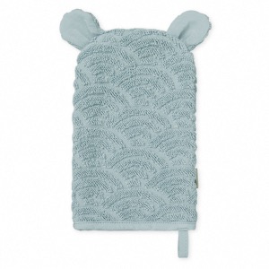 Gant de toilette en coton bio bleu